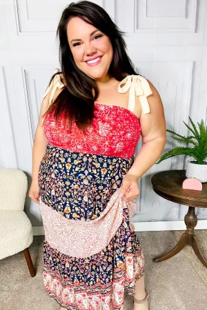 Haptics Vacay Vibes Orange Floral Smocked Tube Top Tiered Maxi Dress