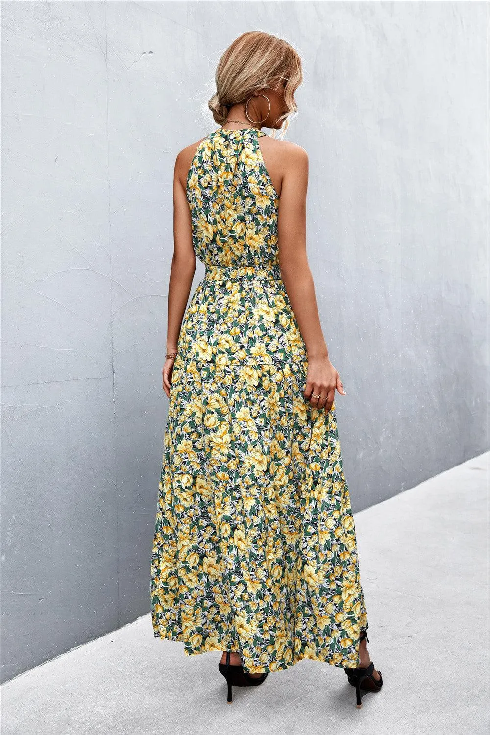 Hazel Blues® | Printed Sleeveless Tie Waist Maxi Dress