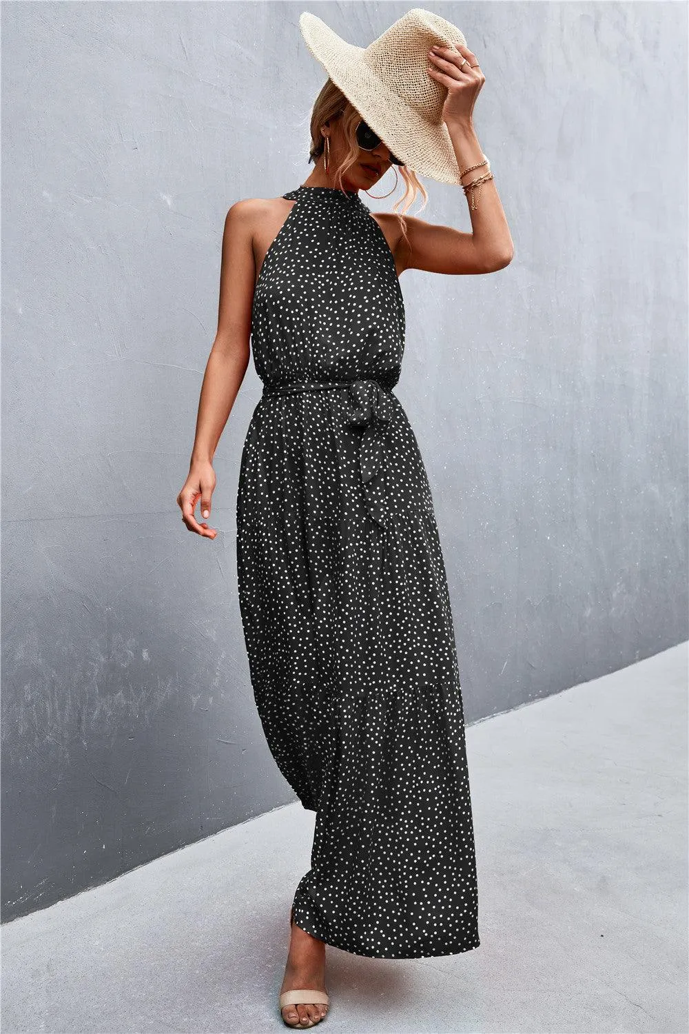 Hazel Blues® | Printed Sleeveless Tie Waist Maxi Dress