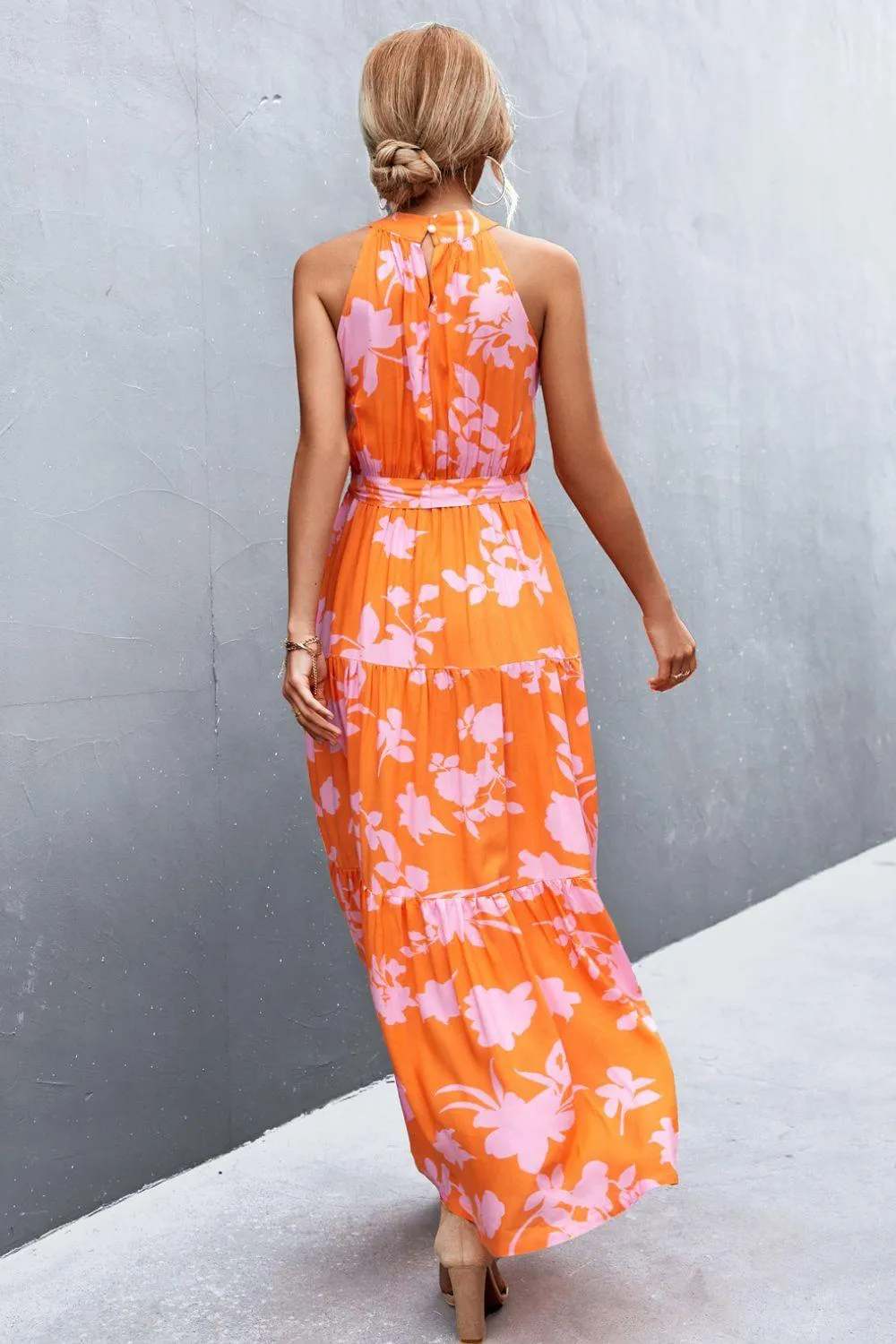 Hazel Blues® | Printed Sleeveless Tie Waist Maxi Dress