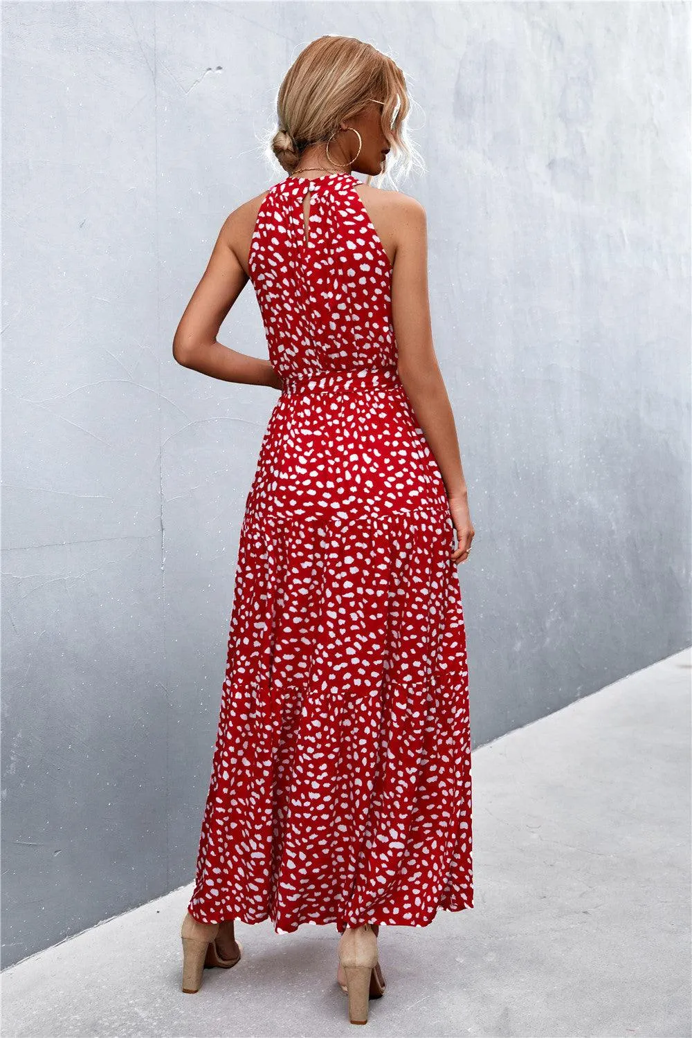 Hazel Blues® | Printed Sleeveless Tie Waist Maxi Dress