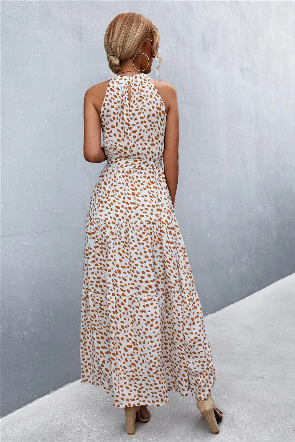 Hazel Blues® | Printed Sleeveless Tie Waist Maxi Dress