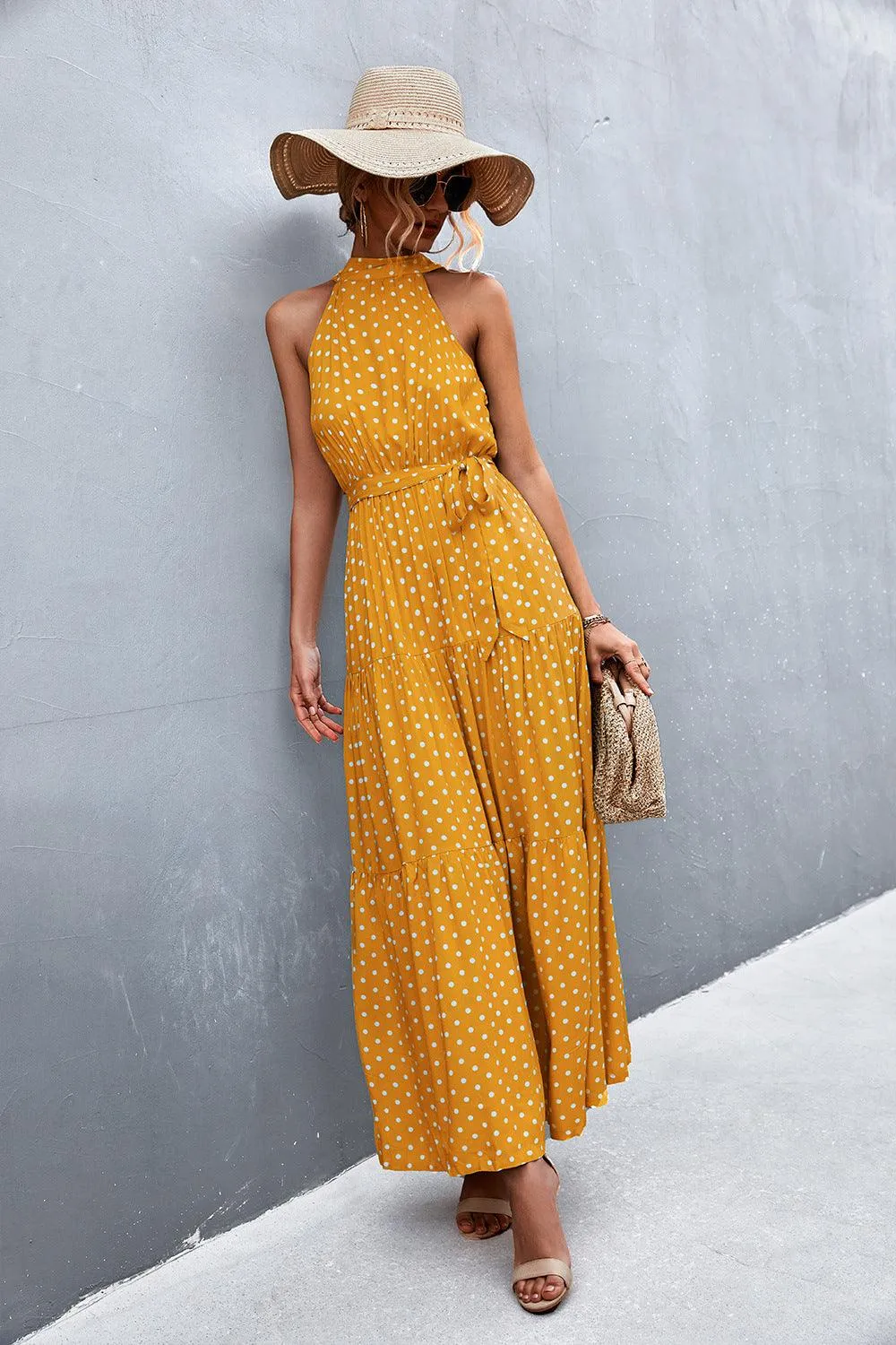 Hazel Blues® | Printed Sleeveless Tie Waist Maxi Dress