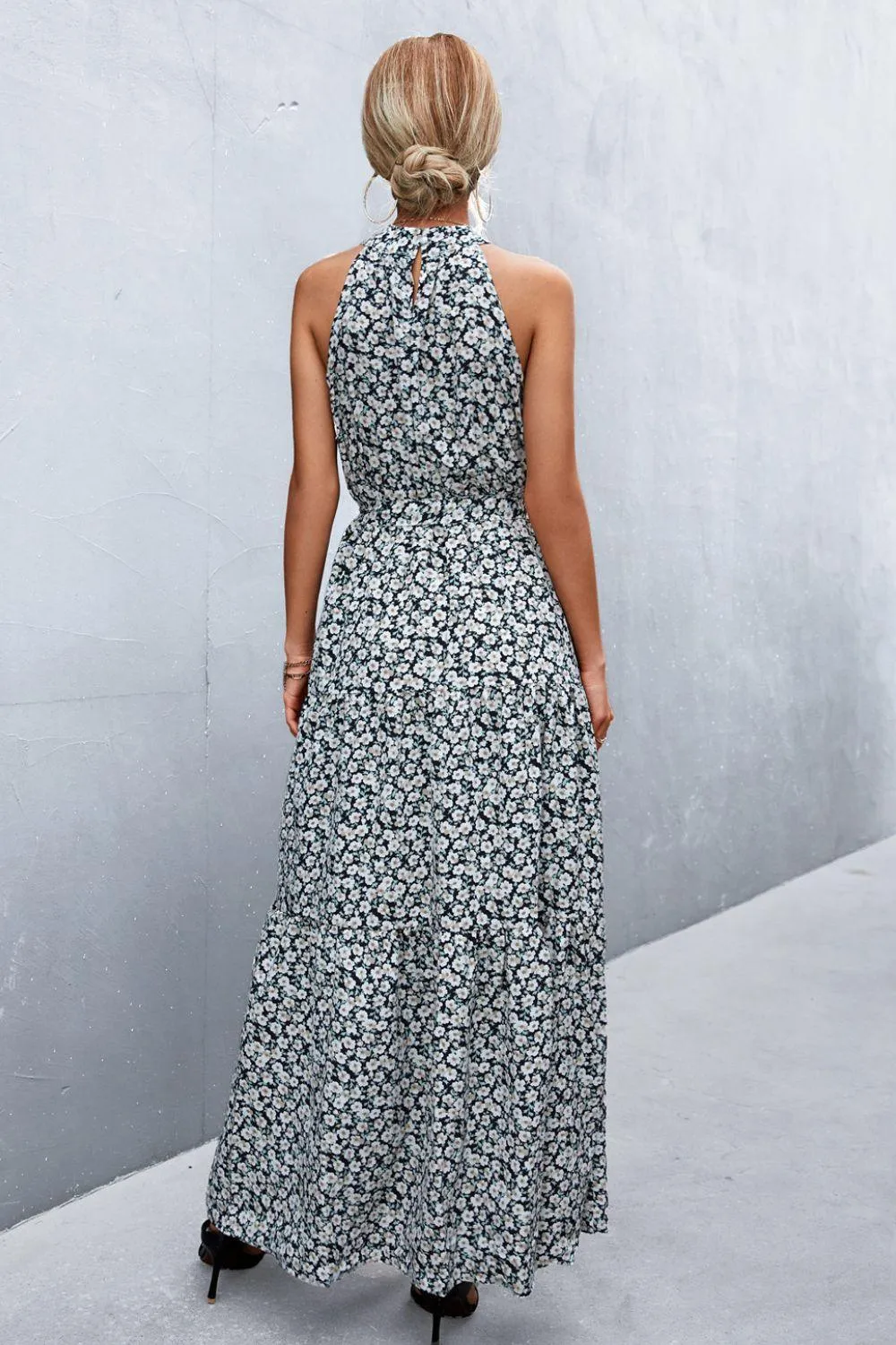 Hazel Blues® | Printed Sleeveless Tie Waist Maxi Dress
