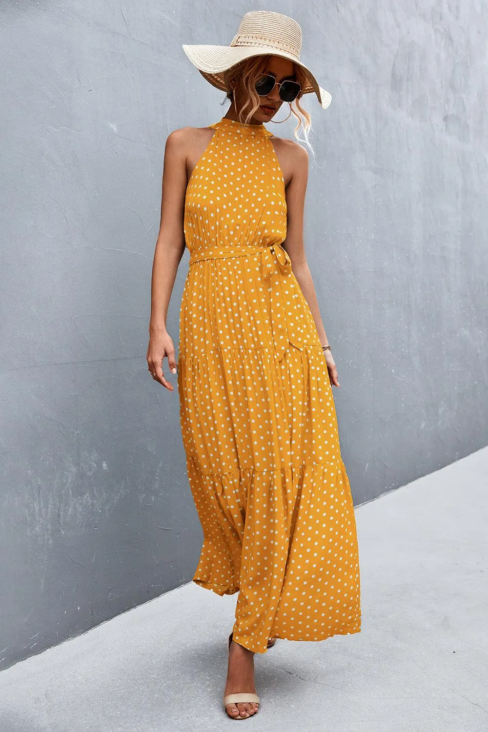 Hazel Blues® | Printed Sleeveless Tie Waist Maxi Dress