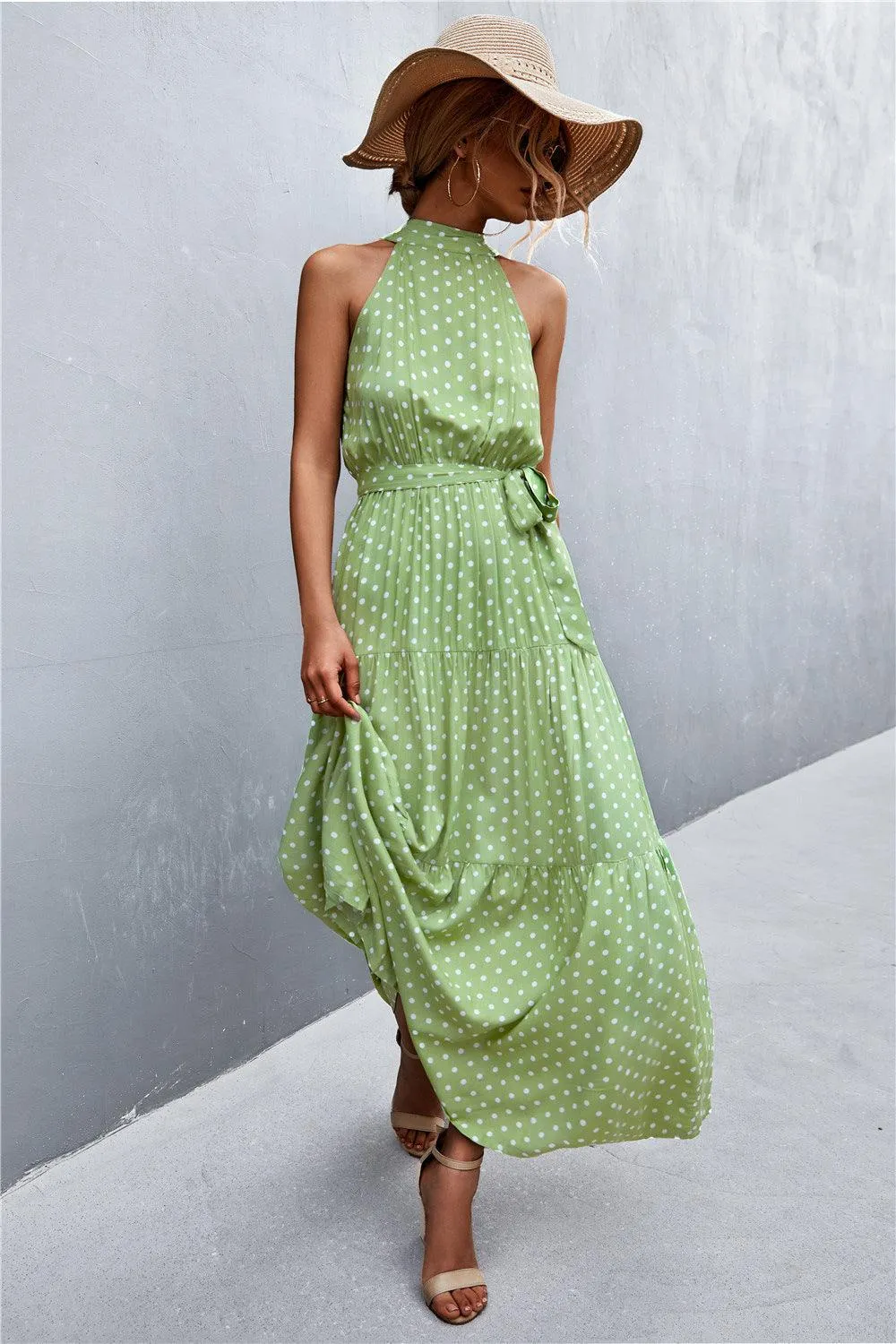 Hazel Blues® | Printed Sleeveless Tie Waist Maxi Dress