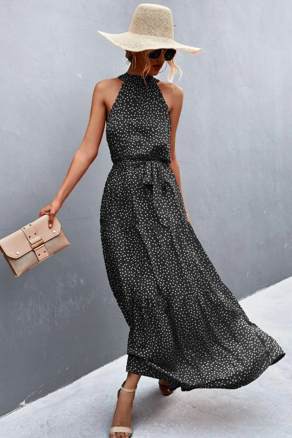 Hazel Blues® | Printed Sleeveless Tie Waist Maxi Dress