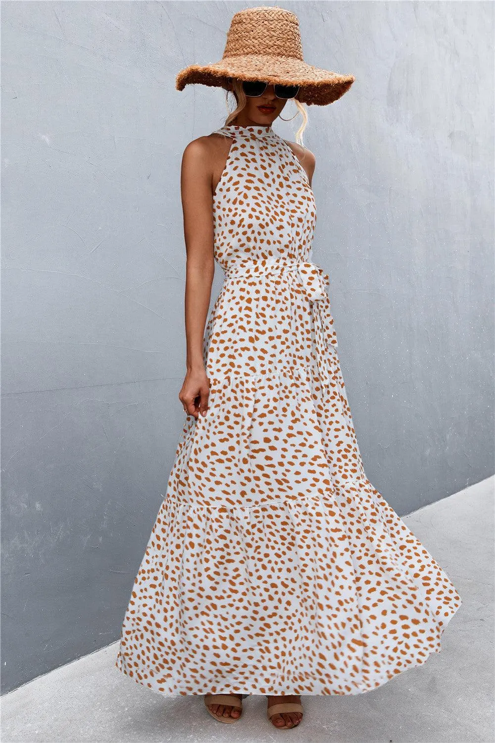 Hazel Blues® | Printed Sleeveless Tie Waist Maxi Dress