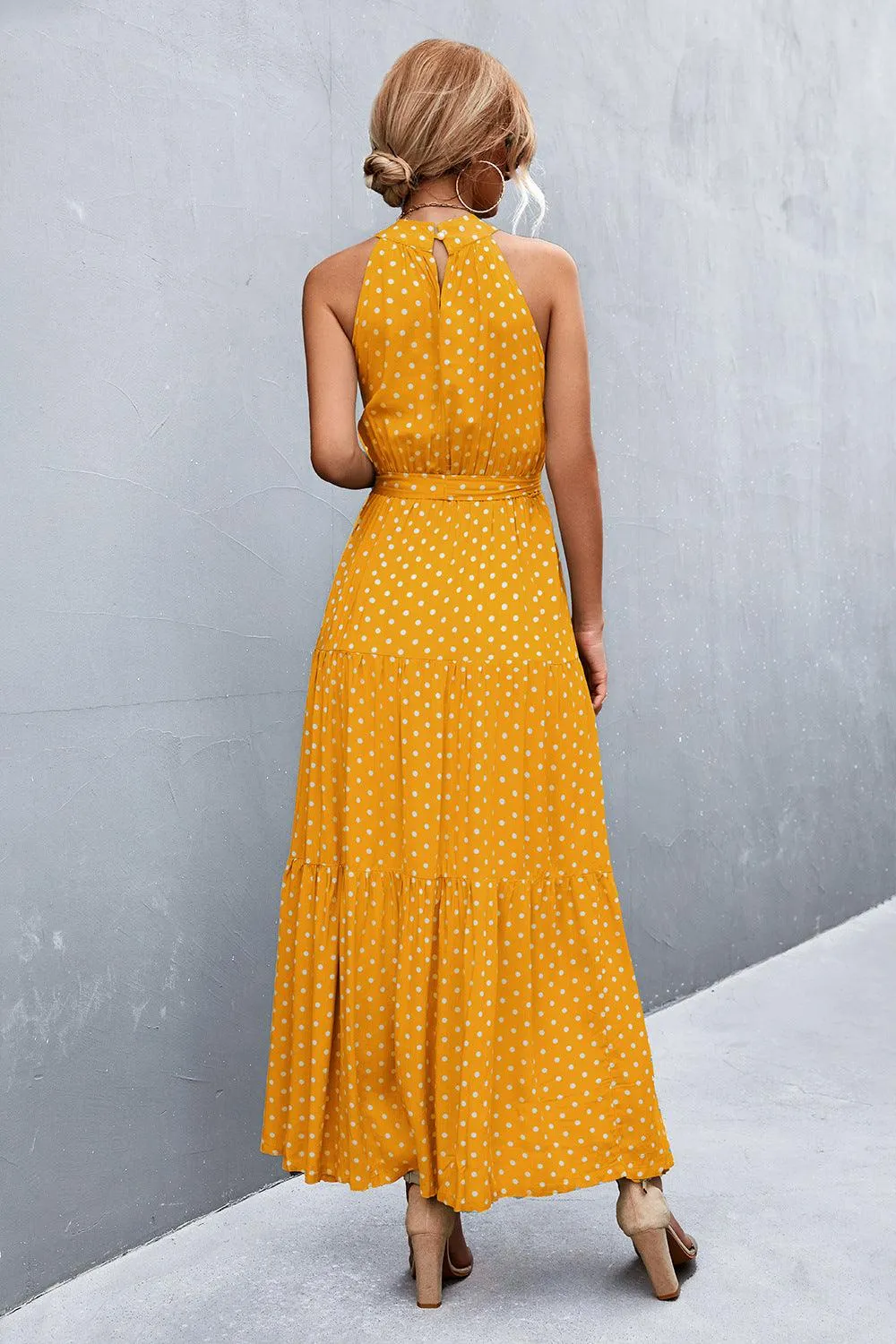 Hazel Blues® | Printed Sleeveless Tie Waist Maxi Dress