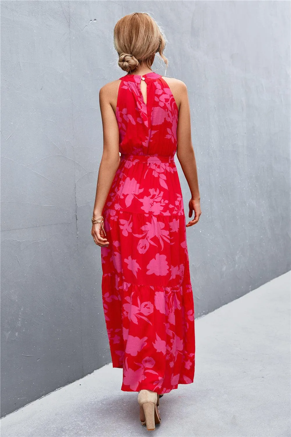 Hazel Blues® | Printed Sleeveless Tie Waist Maxi Dress