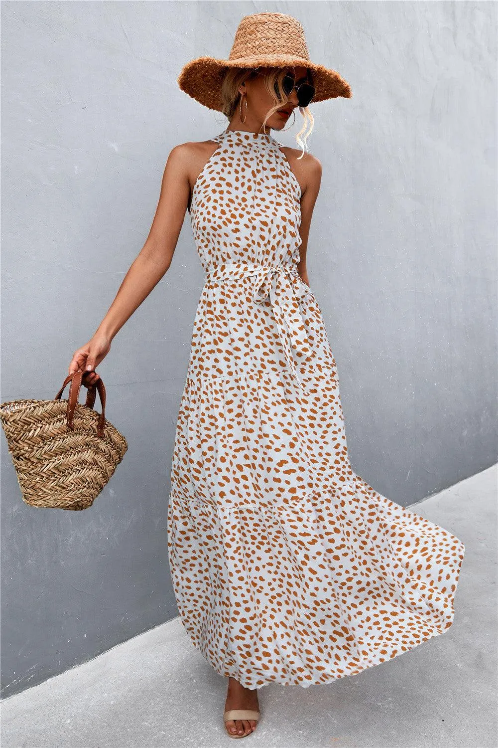 Hazel Blues® | Printed Sleeveless Tie Waist Maxi Dress