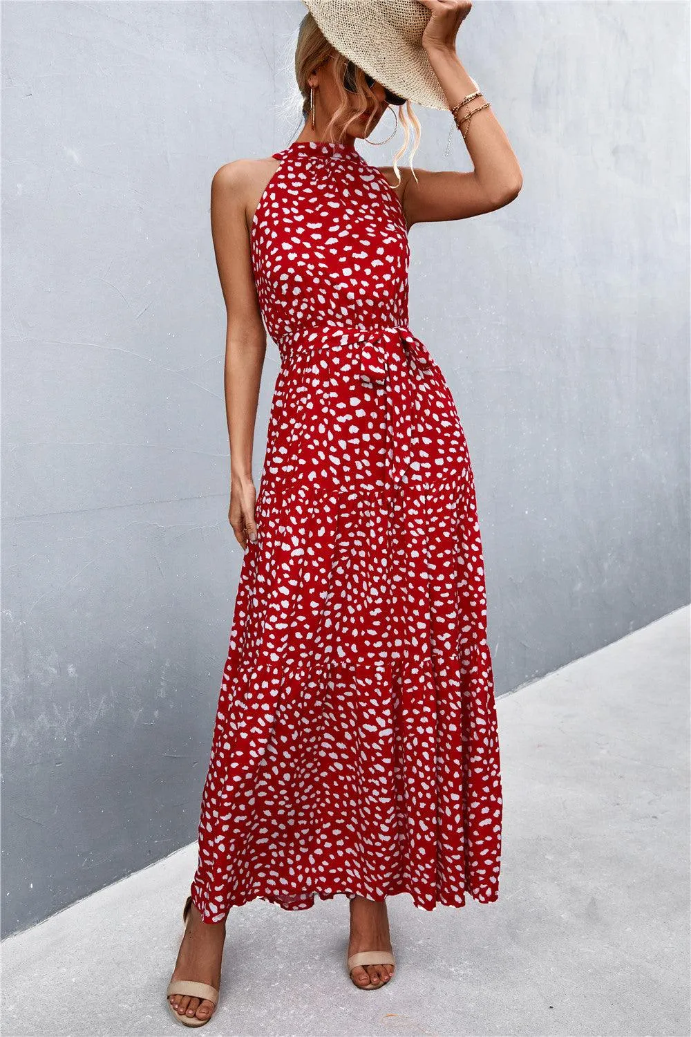 Hazel Blues® | Printed Sleeveless Tie Waist Maxi Dress