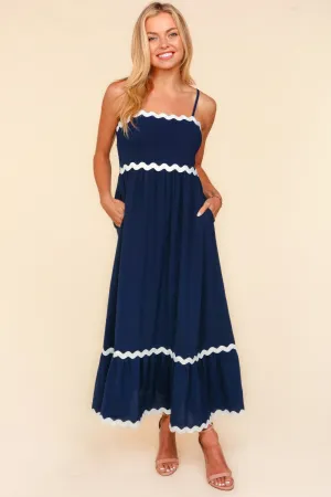 Hazel Blues® |  Ric Rac Square Neck Fit and Flare Maxi Dress