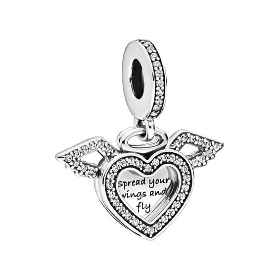 Heart and Angel Wings Dangle Charm