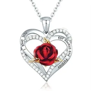 Heart Shaped Rose Metal Necklace Jewelry