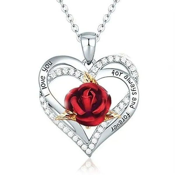 Heart Shaped Rose Metal Necklace Jewelry