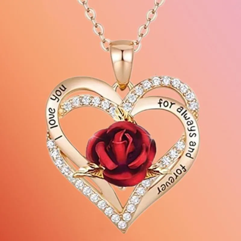 Heart Shaped Rose Metal Necklace Jewelry