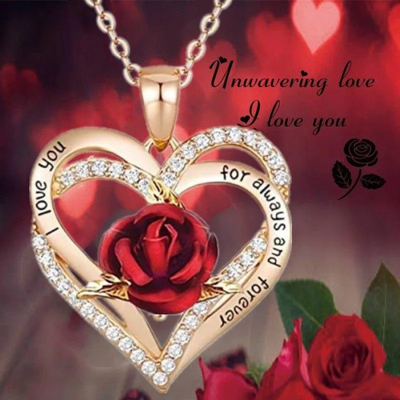 Heart Shaped Rose Metal Necklace Jewelry