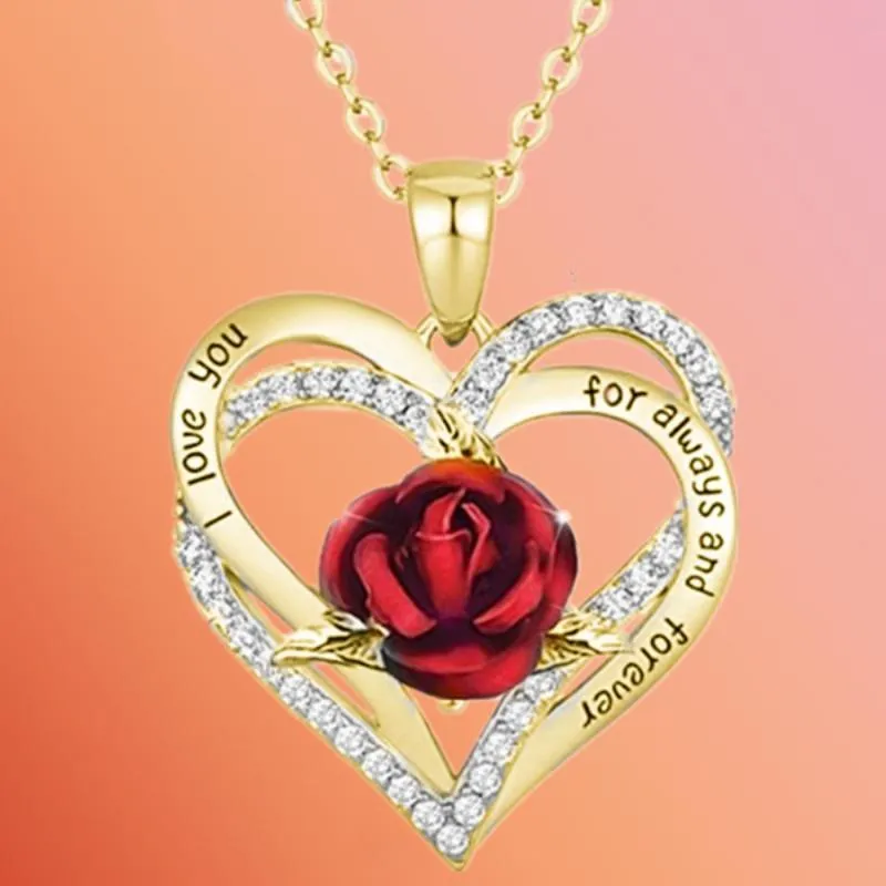 Heart Shaped Rose Metal Necklace Jewelry