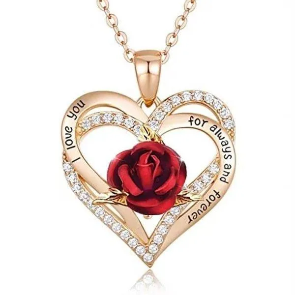 Heart Shaped Rose Metal Necklace Jewelry