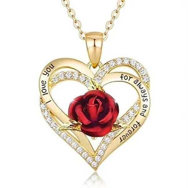 Heart Shaped Rose Metal Necklace Jewelry