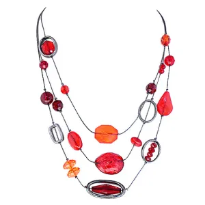 HEMATITE-RED MULTI BEADS THREE-STRAND HEMATITE NECKLACE  #SC29965_HEM-RED (AB5)