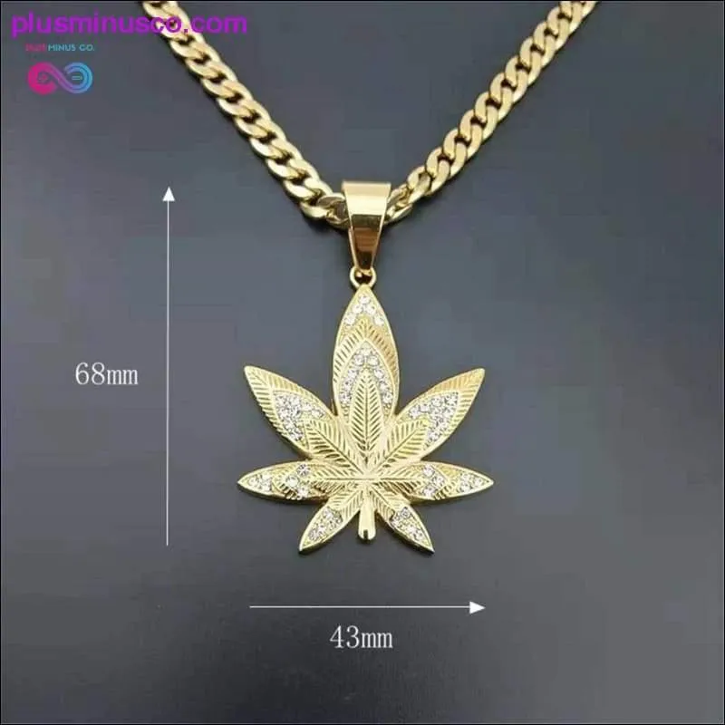 Hemp Leaf Pendant Necklaces For Men Gold Color Stainless