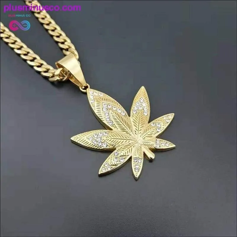 Hemp Leaf Pendant Necklaces For Men Gold Color Stainless