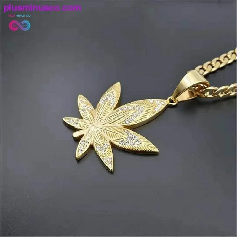 Hemp Leaf Pendant Necklaces For Men Gold Color Stainless
