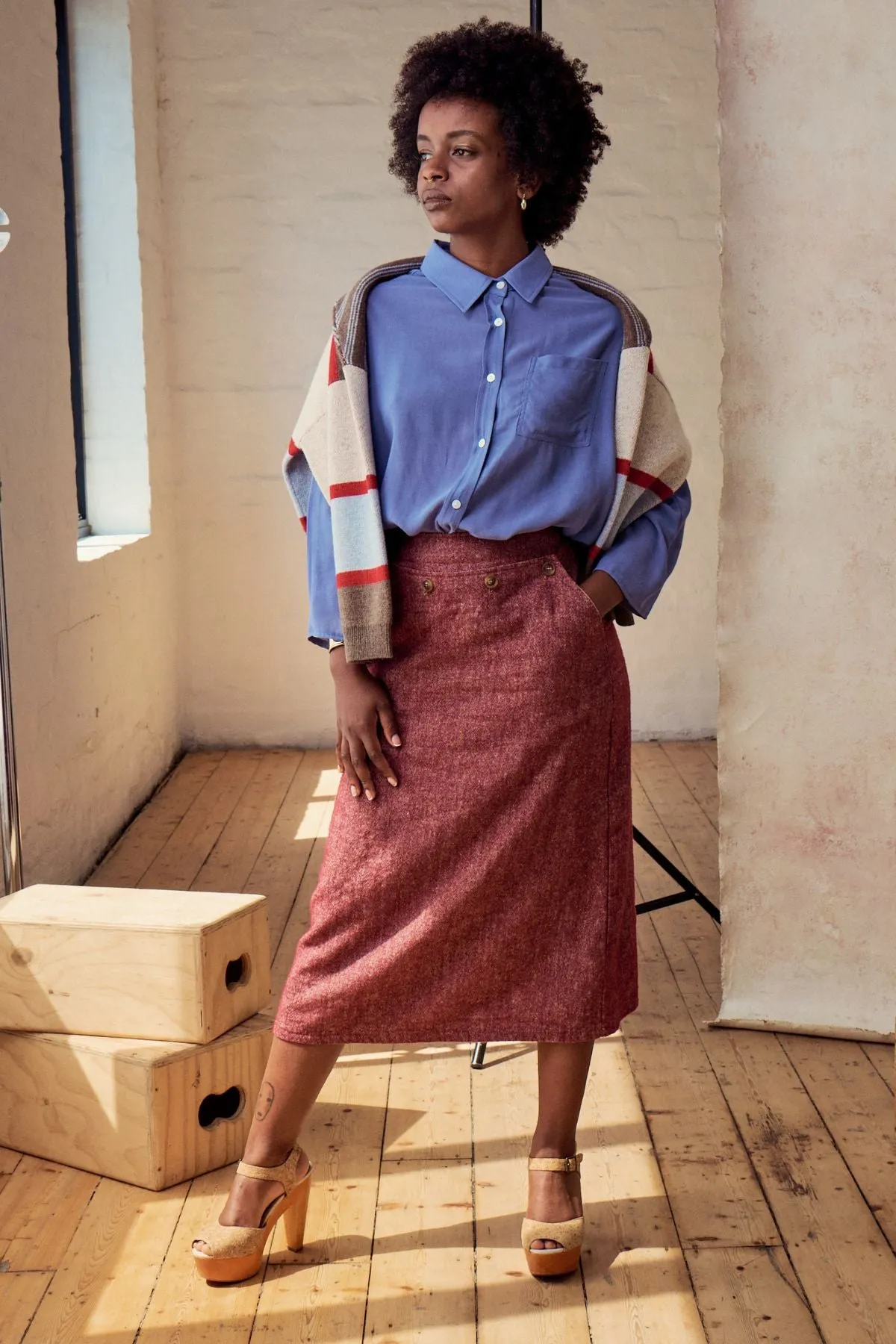 Hepburn Haven Skirt Vino in Wool/Linen
