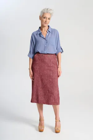 Hepburn Haven Skirt Vino in Wool/Linen