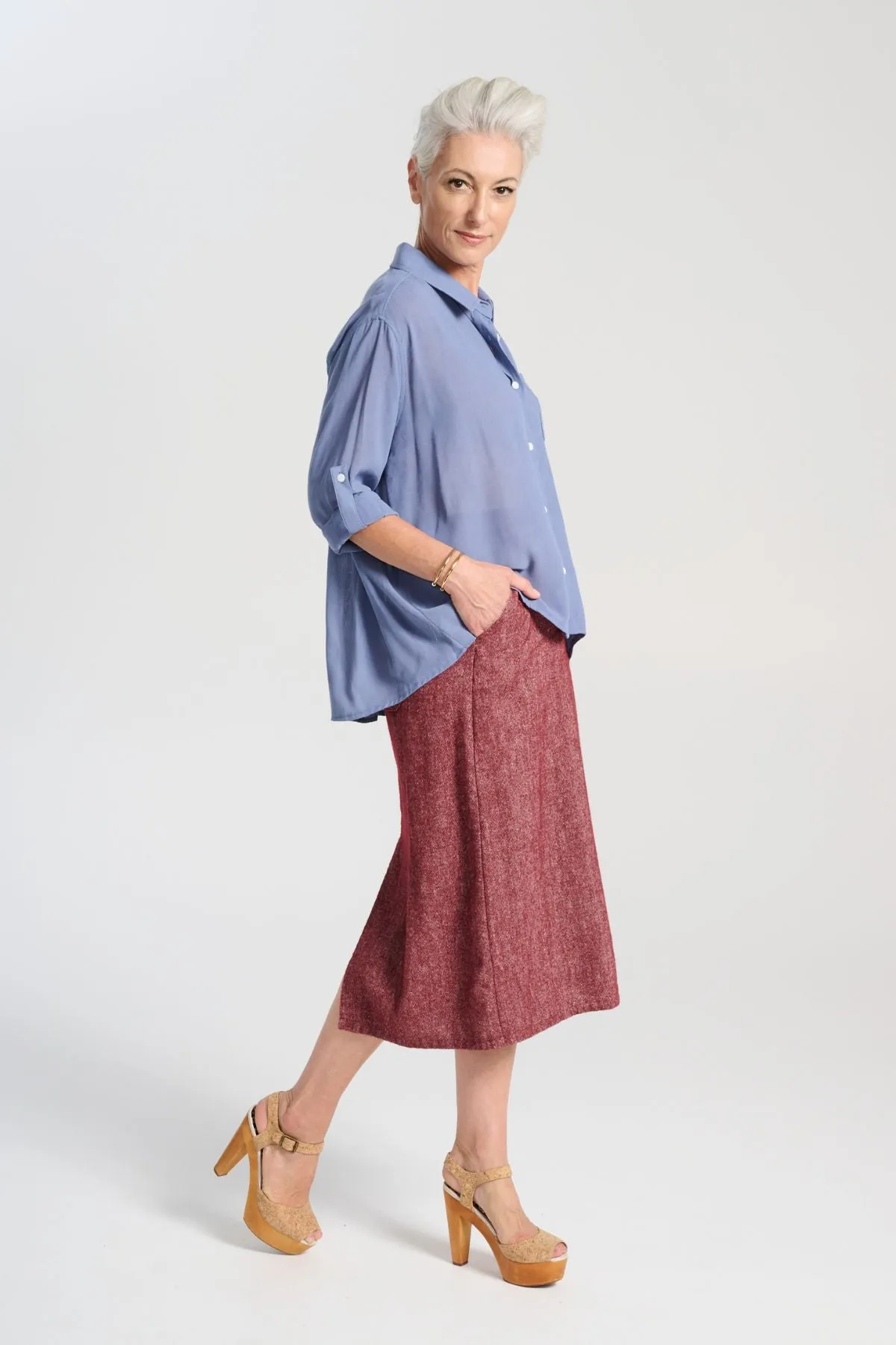 Hepburn Haven Skirt Vino in Wool/Linen