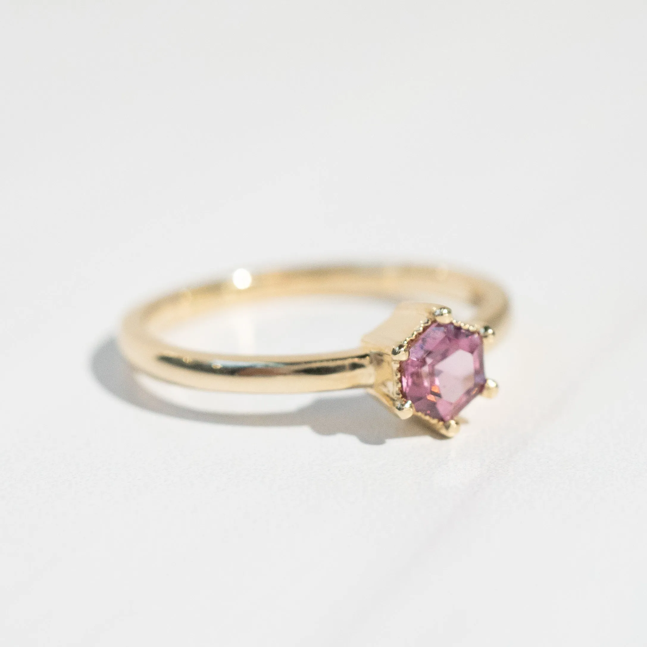 Hexagon Spinel Ring | Pink Spinel | 14k Yellow Gold