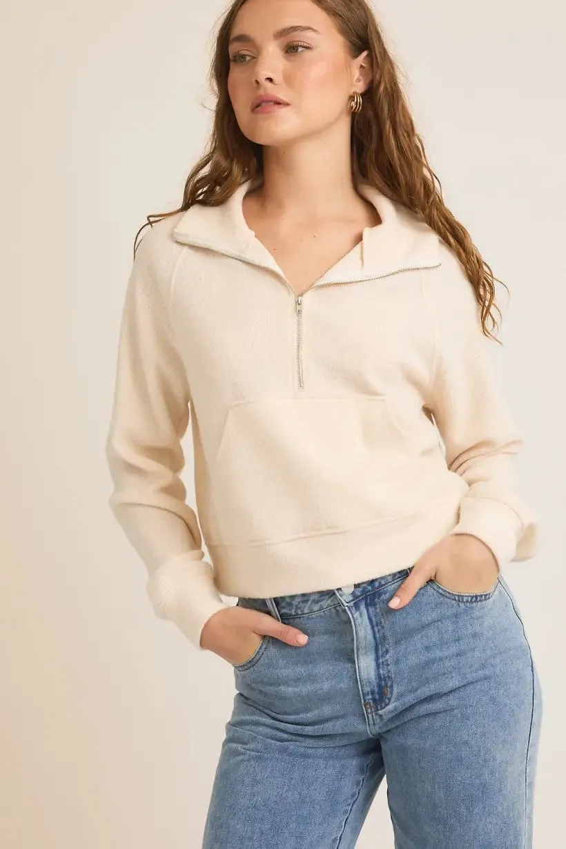 HIGH NECK HALF ZIP PULLOVER LONG SLEEVE TOP