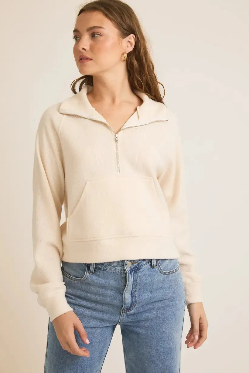 HIGH NECK HALF ZIP PULLOVER LONG SLEEVE TOP