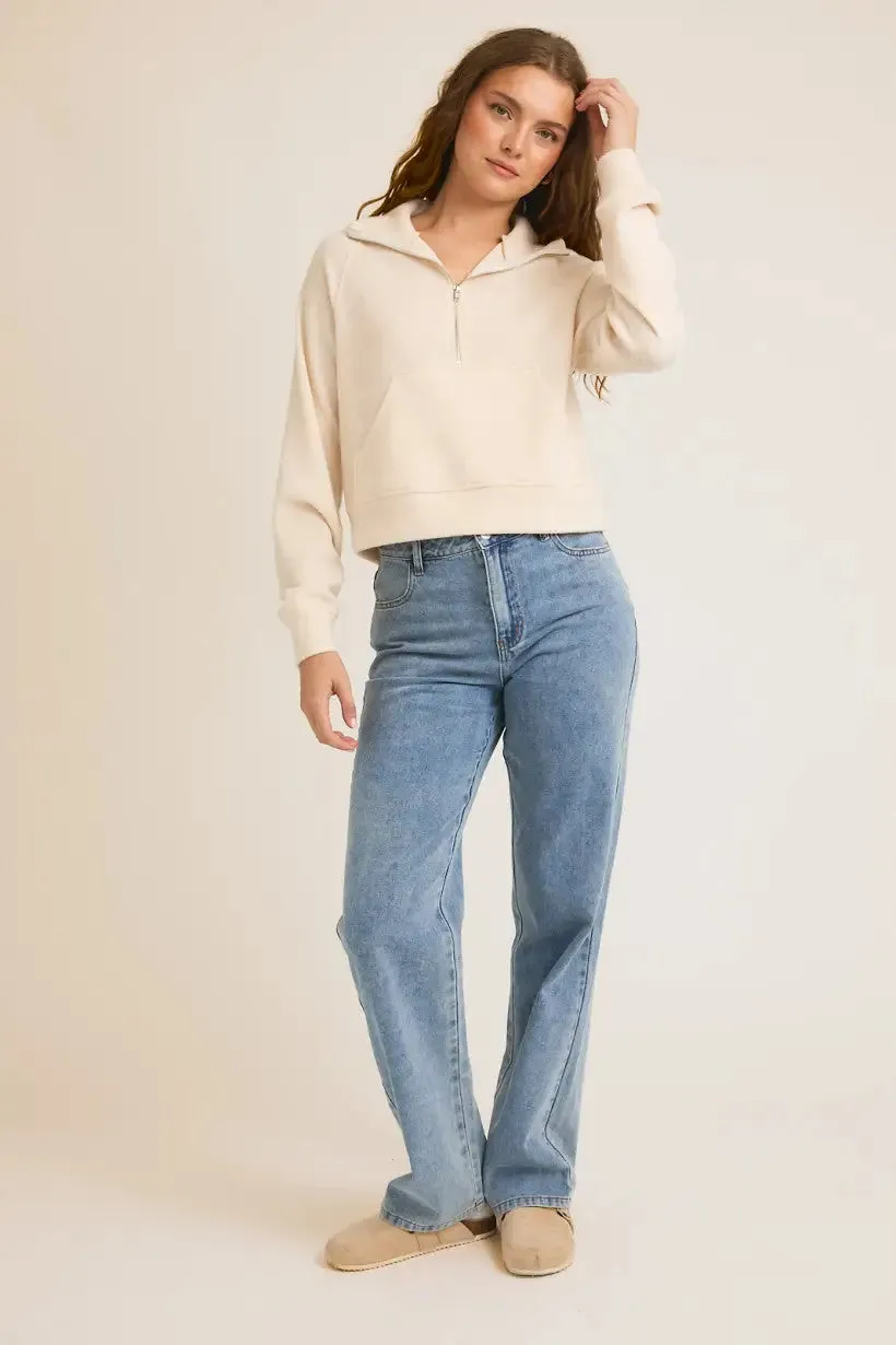 HIGH NECK HALF ZIP PULLOVER LONG SLEEVE TOP