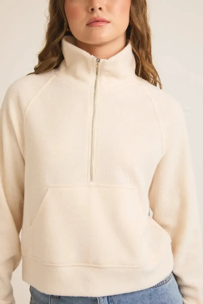 HIGH NECK HALF ZIP PULLOVER LONG SLEEVE TOP