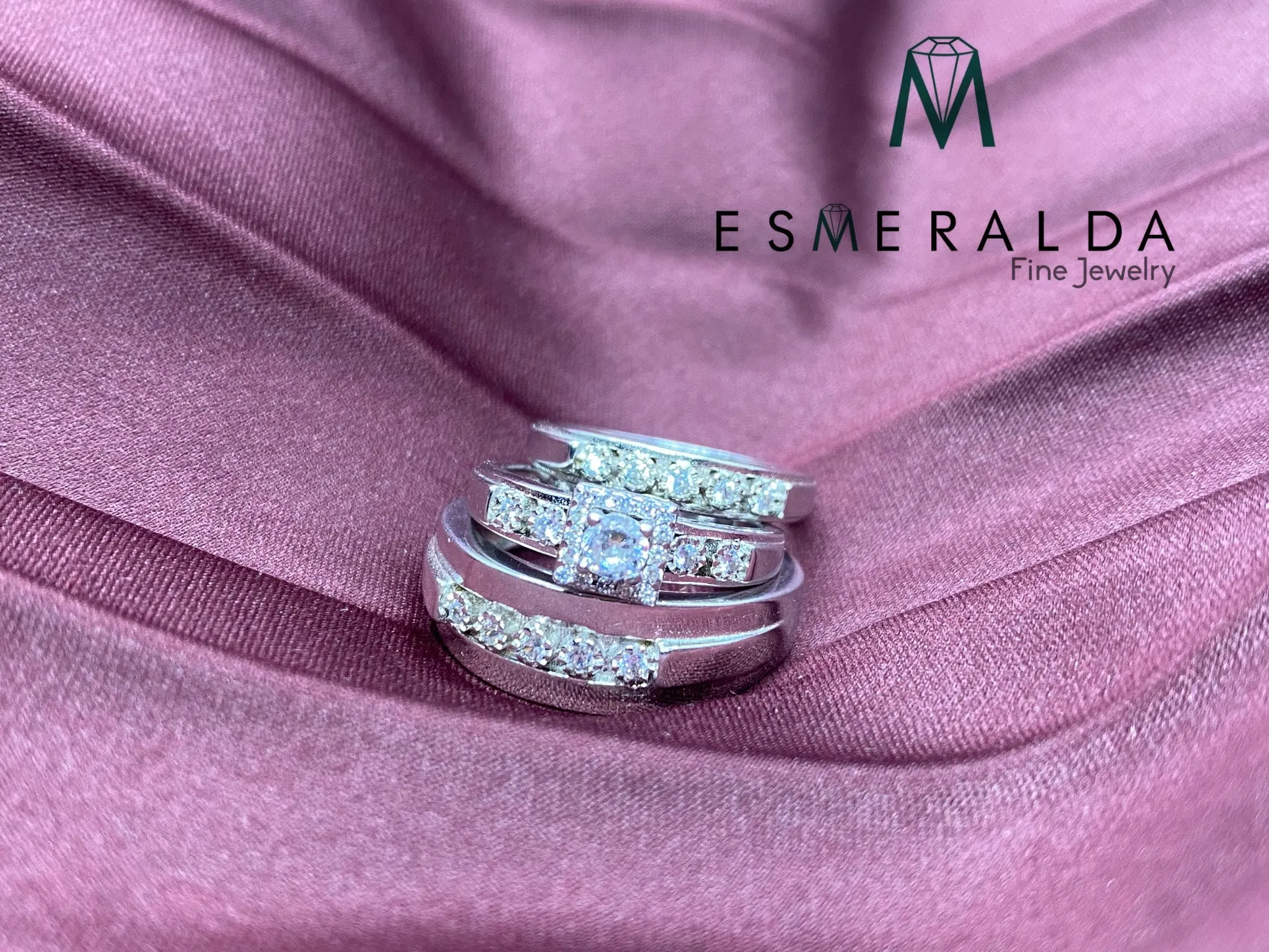 His & Hers White Gemstone Engagement Rings