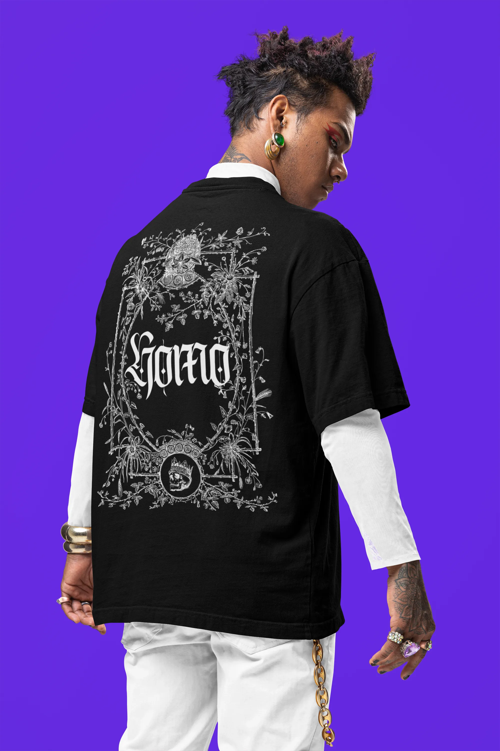 Homosexual Gothic T-Shirt Pride Gear on Black Oversize Deep Drop Shoulder Tee - 190 GSM