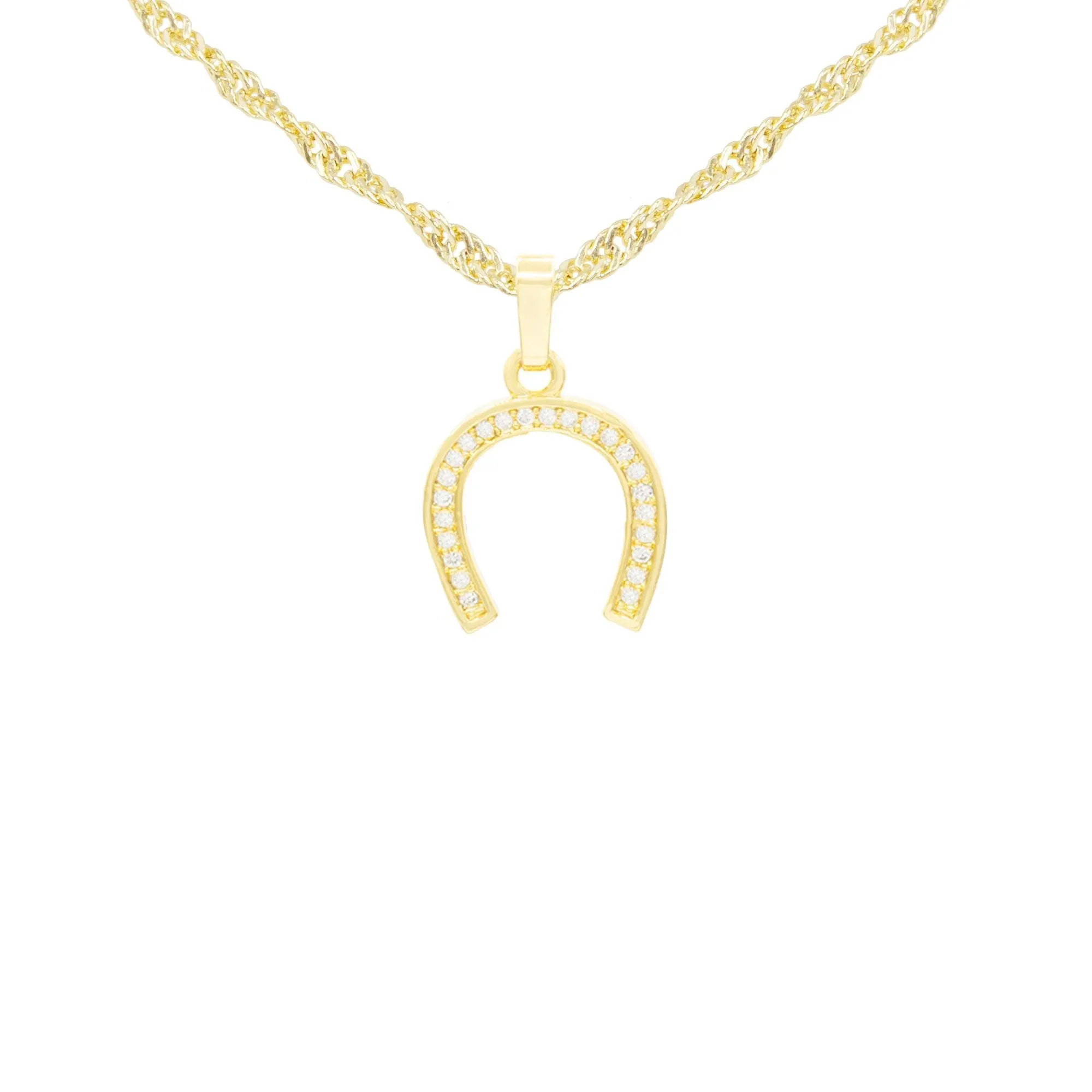 Horse Shoe Cubic Zirconia Pendant With Necklace Set 14K Gold Filled
