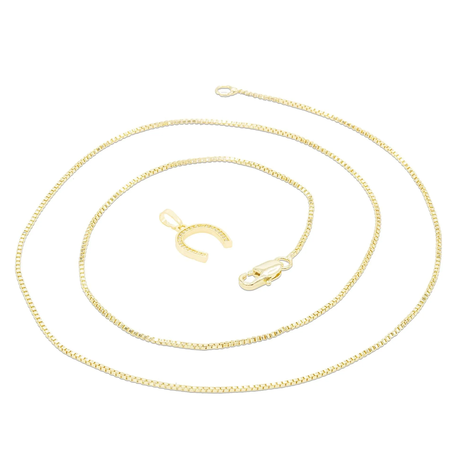 Horse Shoe Cubic Zirconia Pendant With Necklace Set 14K Gold Filled