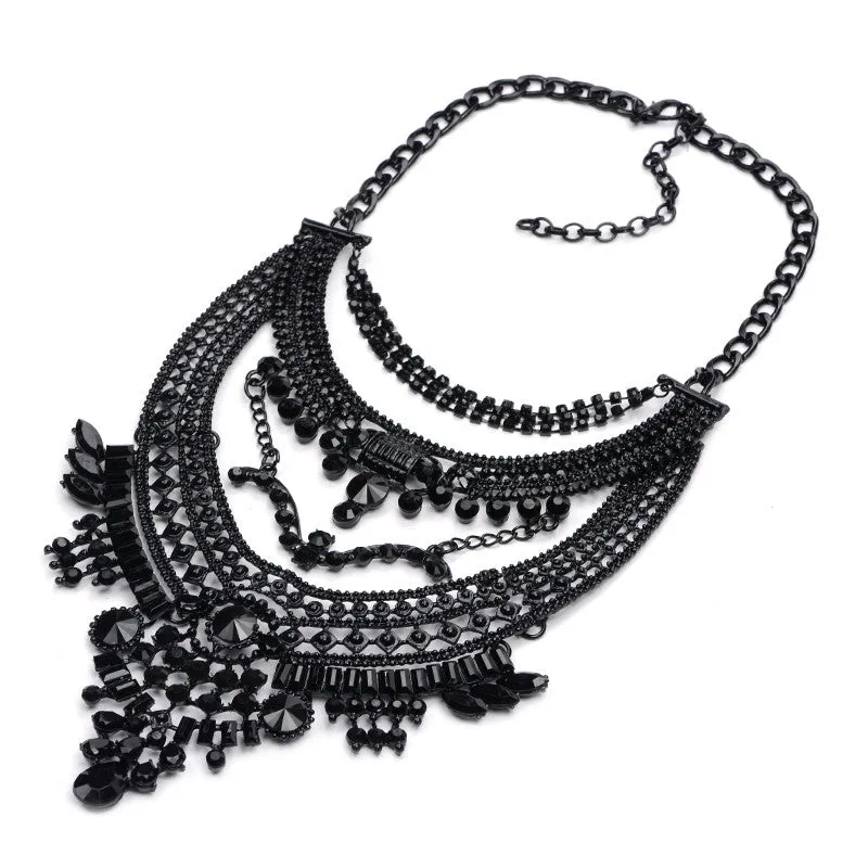 Hot Sale Crystal Maxi Necklace High Quality Vintage Jewelry Multilayer Beads Statement Necklaces & Pendants Love Women Gift