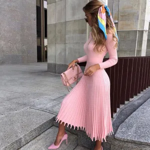 Hot Selling Fashion Women Midi Length  Fall Dresses