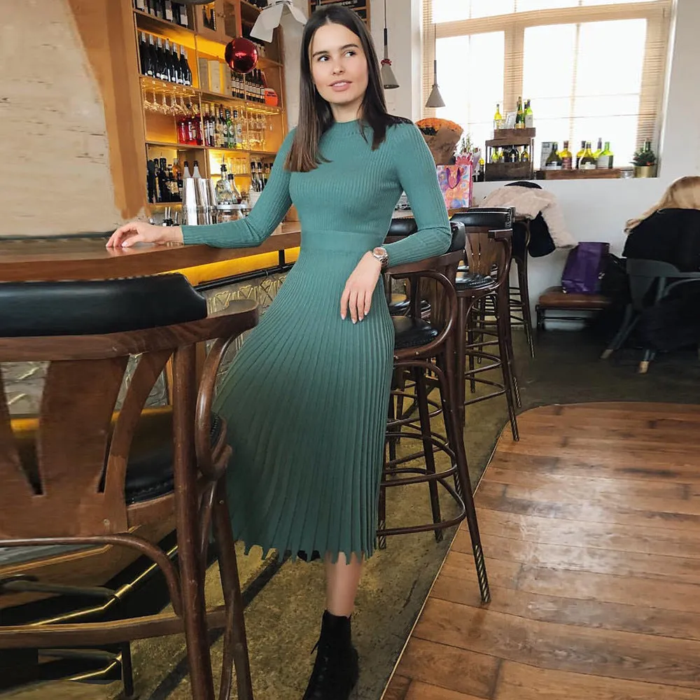 Hot Selling Fashion Women Midi Length  Fall Dresses
