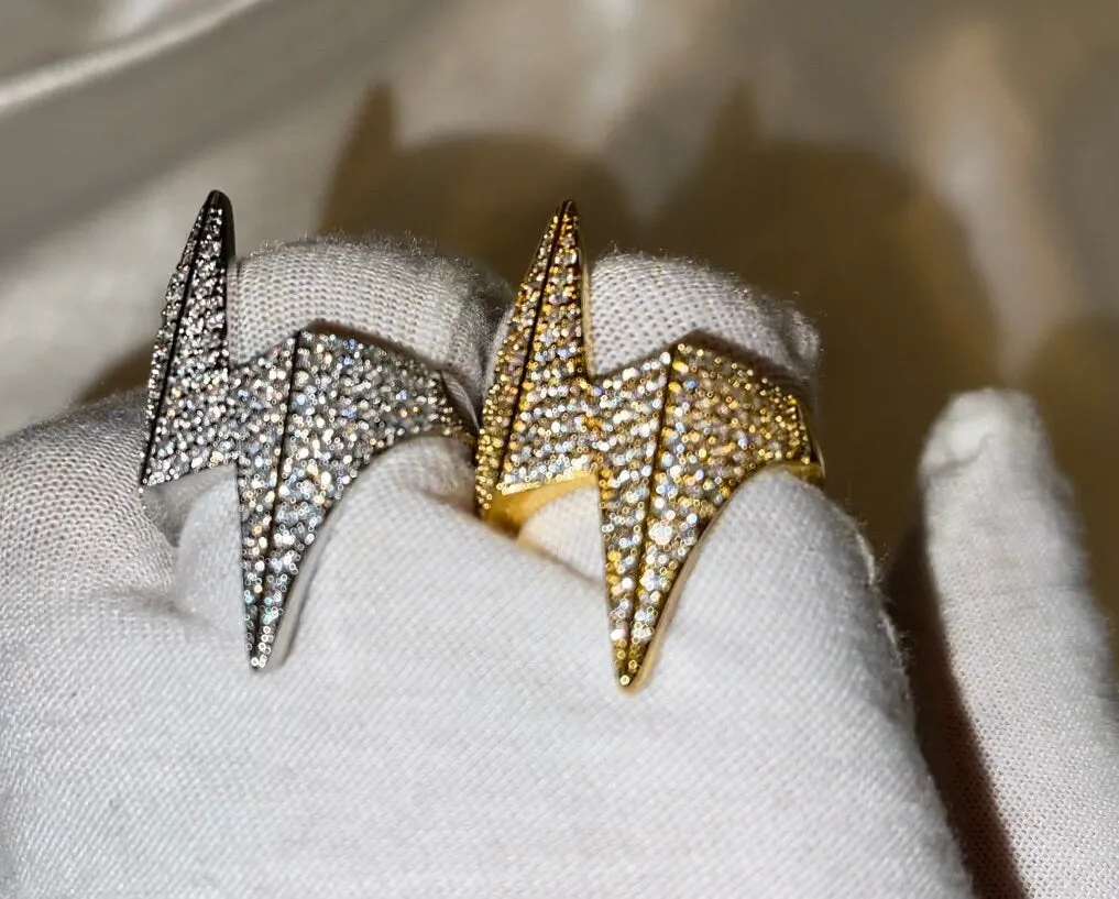 Iced Out Rings | Iced Out Ring | Mens Iced Out Ring | Womens Iced Out Ring | Ligtning Bolt Ring | Hip Hop Ring | Diamond Thunder Bolt Ring