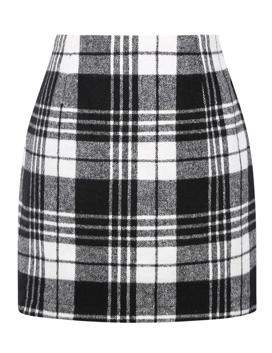 IDEALSANXUN Womens High Waist Plaid Skirt Bodycon Pencil Wool Mini Skirts.