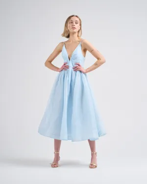 illuminate v neck midi dress