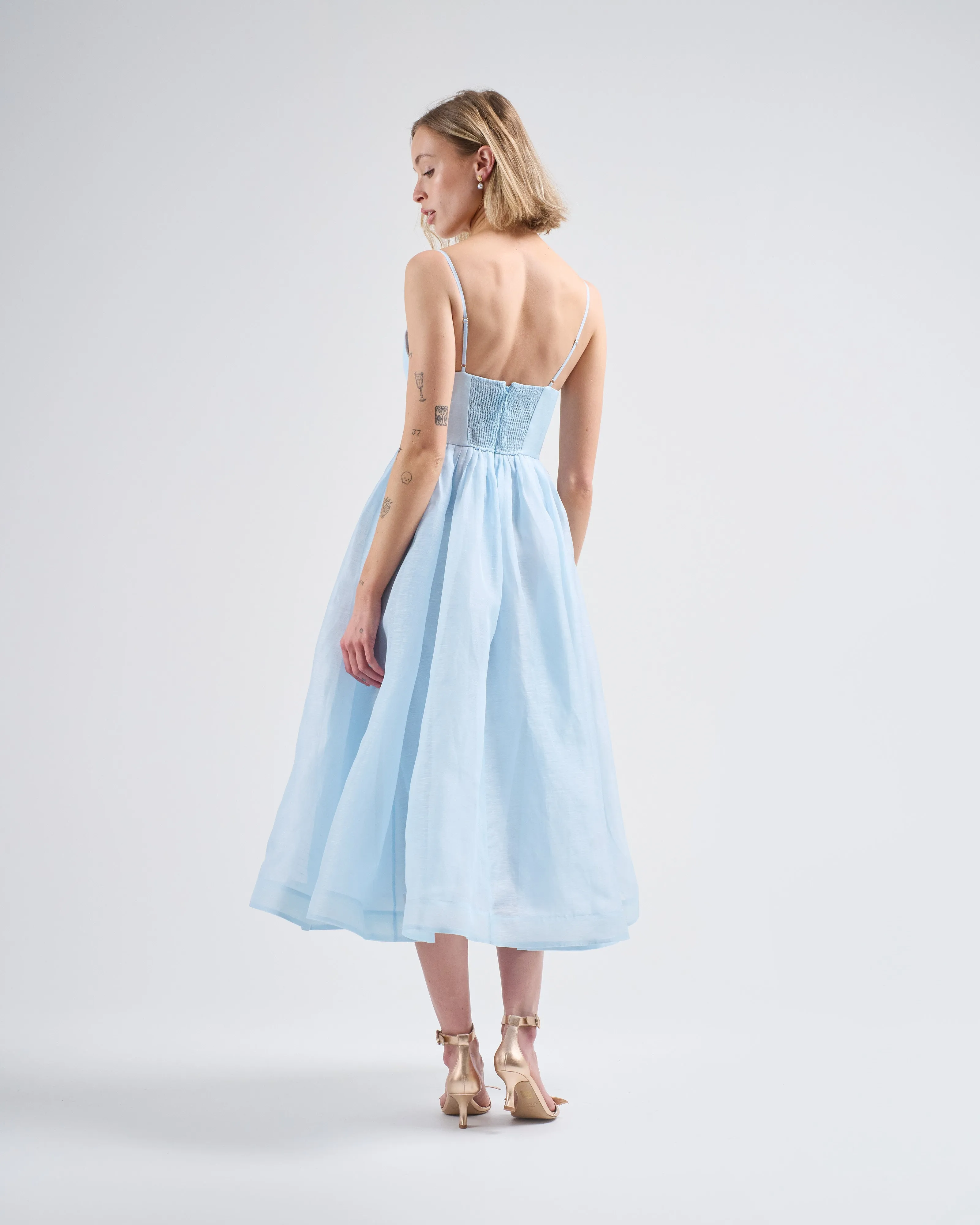 illuminate v neck midi dress