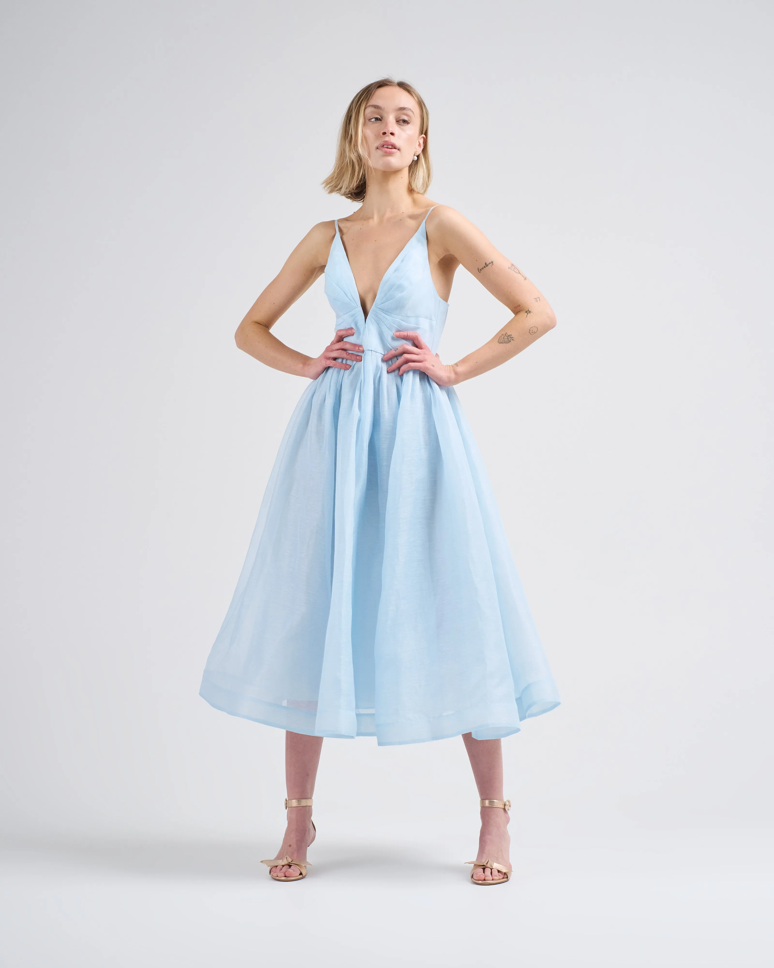 illuminate v neck midi dress