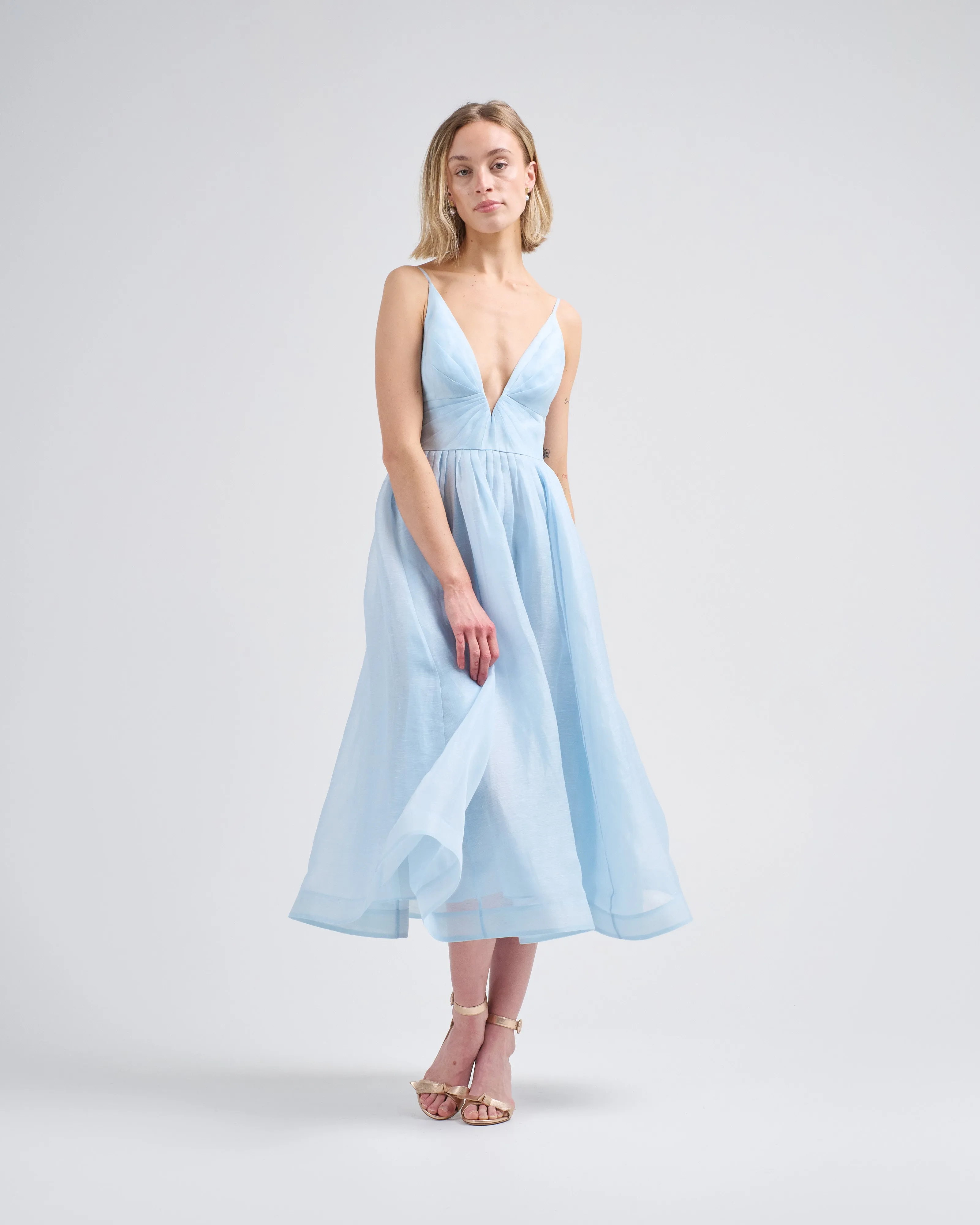 illuminate v neck midi dress